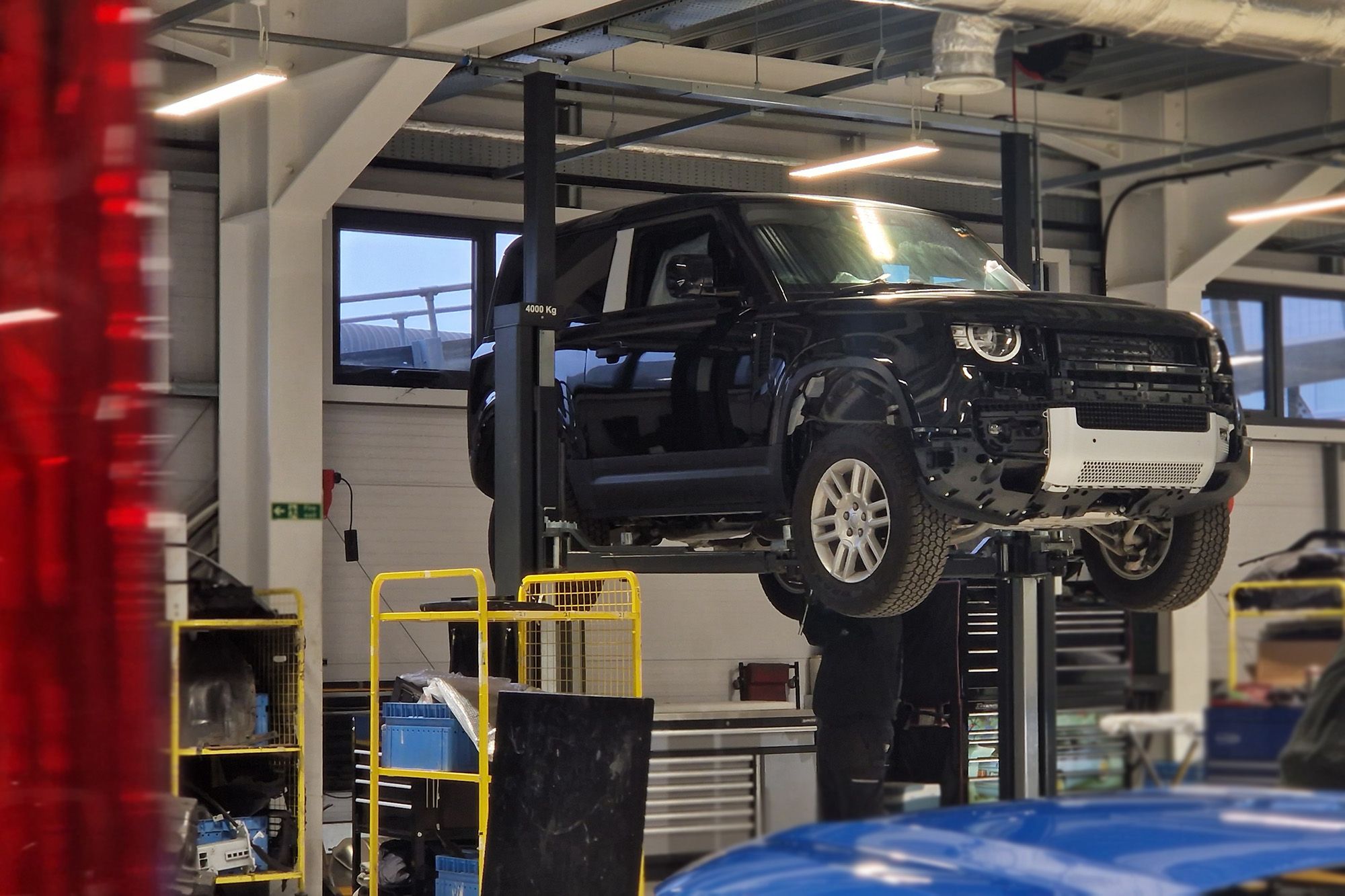 Land Rover on technician lift