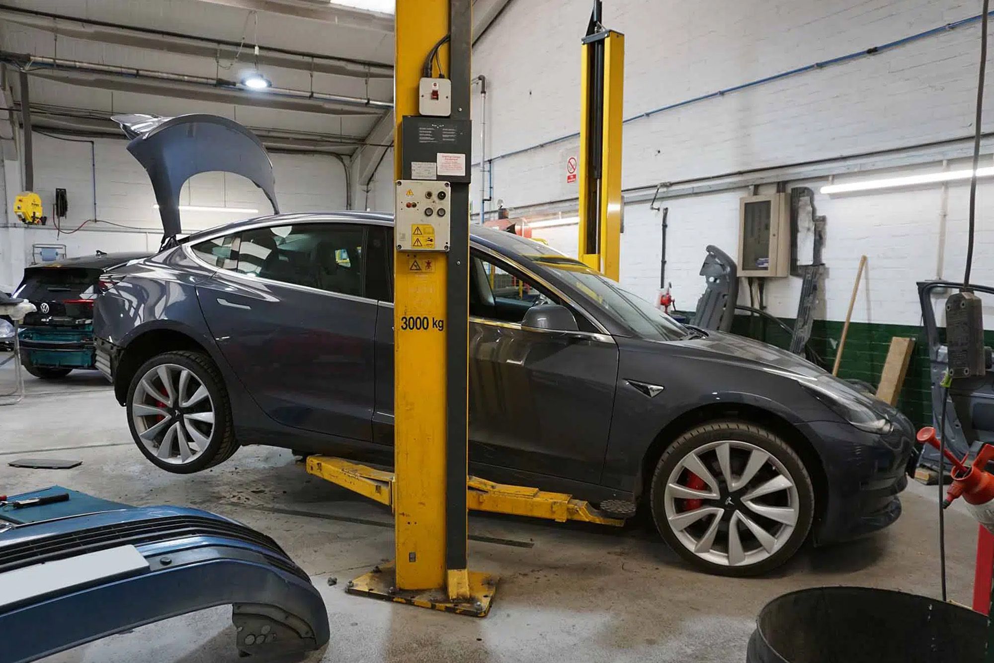 Tesla on vehicle lift